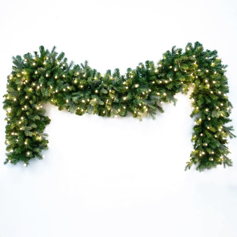 10in and 14in Diameter Artificial Christmas Garland, Indoor/Outdoor Mixed Pine, Pre-Lit: PVC + PE Greenery, LED Warm White, coaxial plug