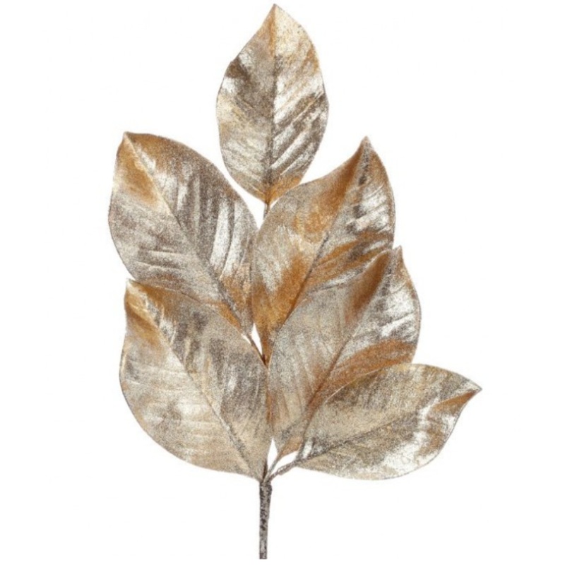 19.5 Gold Glitter Magnolia Leaf Spray