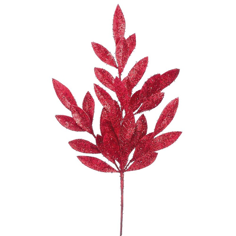 24 Glittered Bay Leaf Spray (Red)