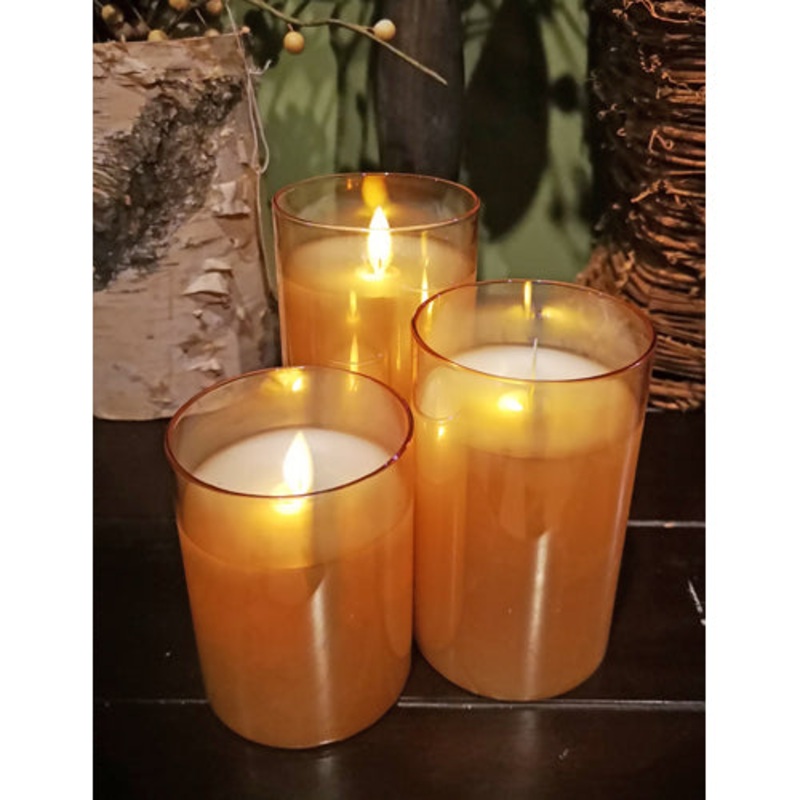 Amber LED Glass Candles, 5-7 (Set of 3)