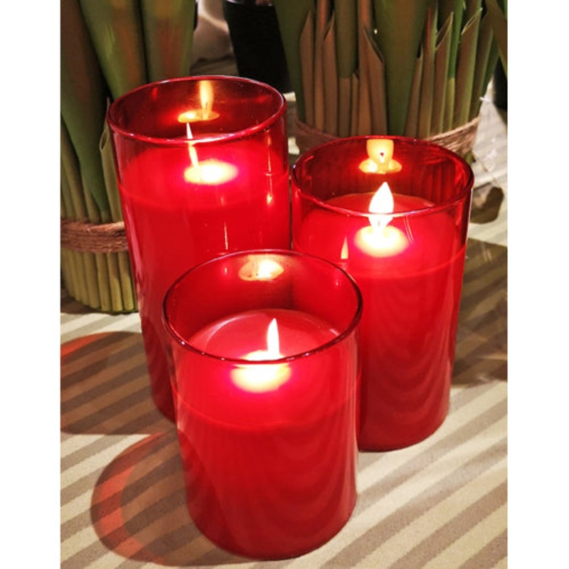 LED Red Glass Candles, 5-7 (Set of 3)
