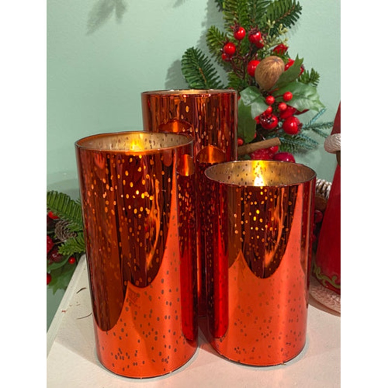 LED Red Mercury Glass Candles, 5-7 (Set of 3)