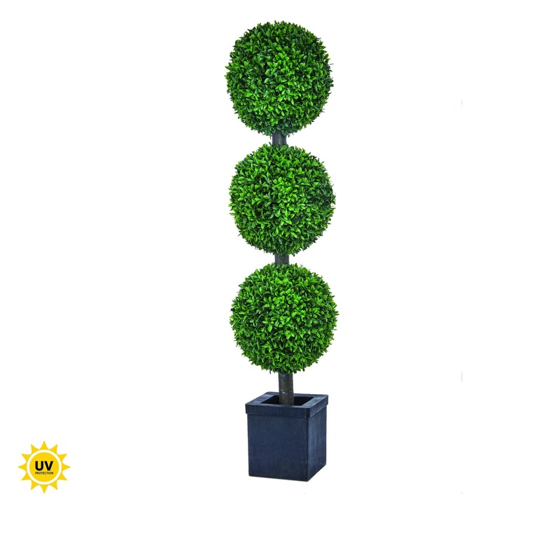 Potted UV Proof Plastic American Boxwood Triple Ball Topiary, 48