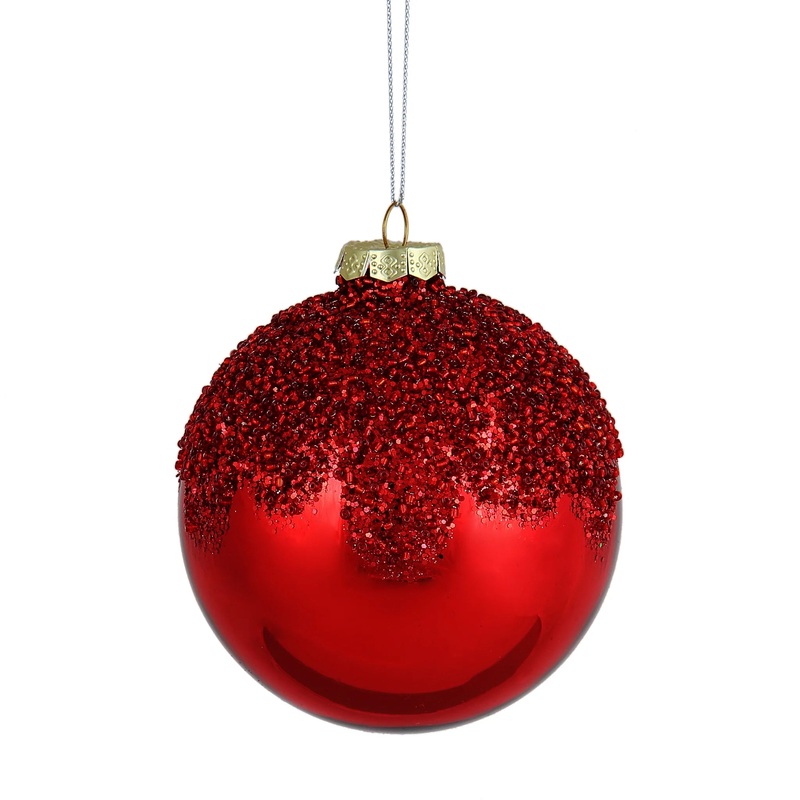 Red Shiny Glitter Ball Ornament, 4 (100mm)
