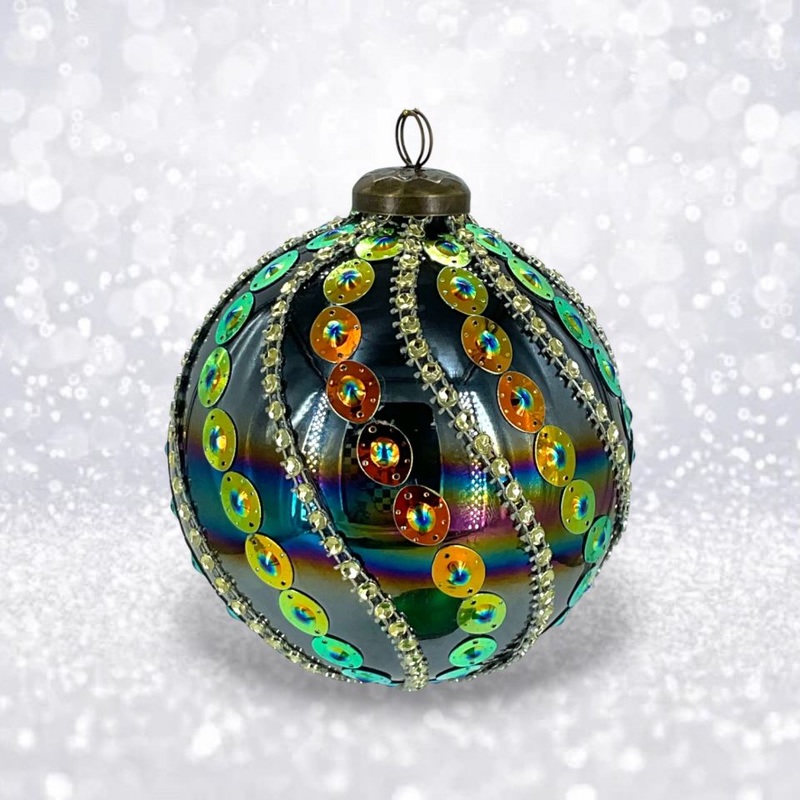 Sequin Stripe Peacock Ornament
