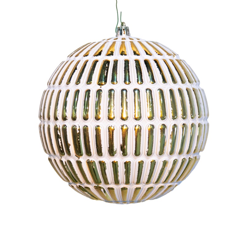 Shatterproof White And Gold Etched Ball Ornament, 6 (150MM)