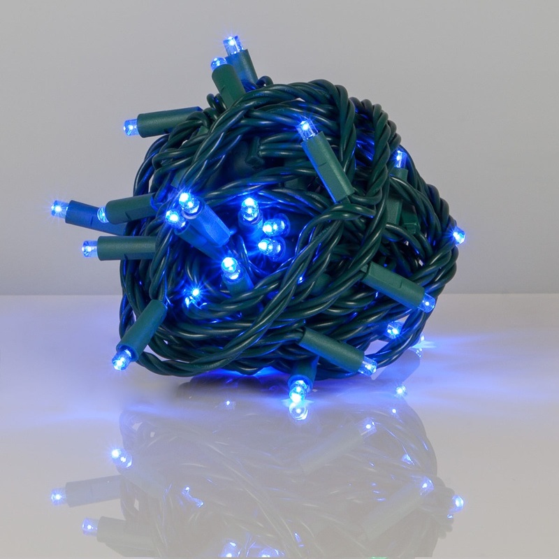 Blue Mini (balled) Light Set, Green Wire, 50′ (100 bulbs, 6 spacing)