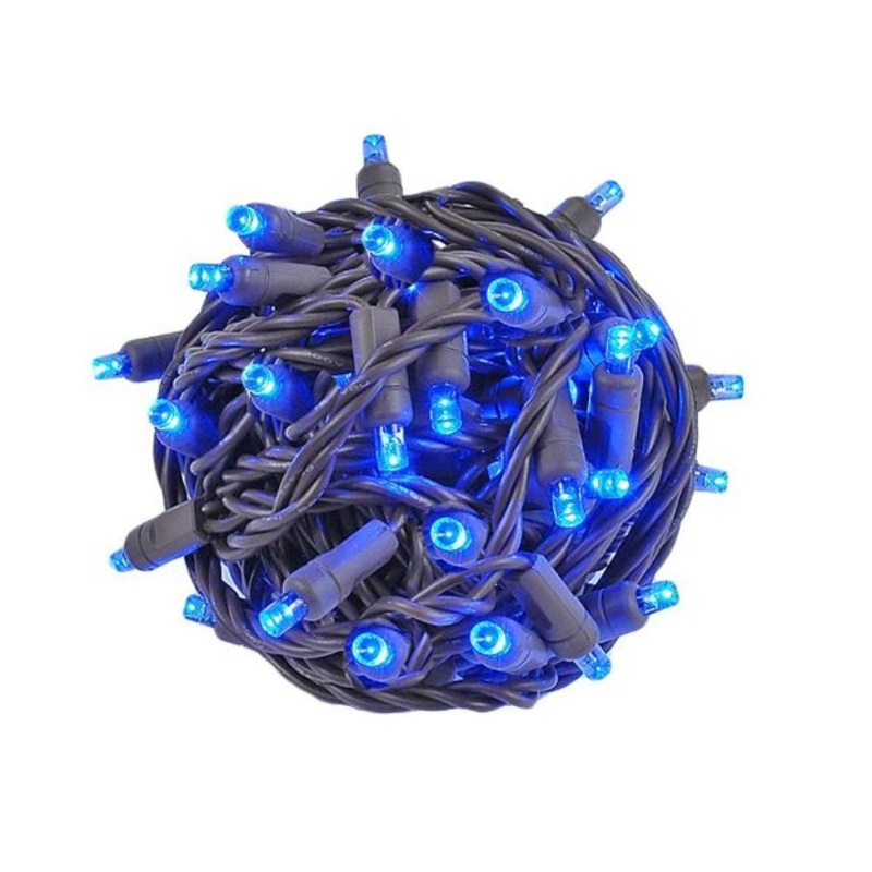 Blue Mini Light Set, Brown Wire, 50′ (100 bulbs, 6 spacing)