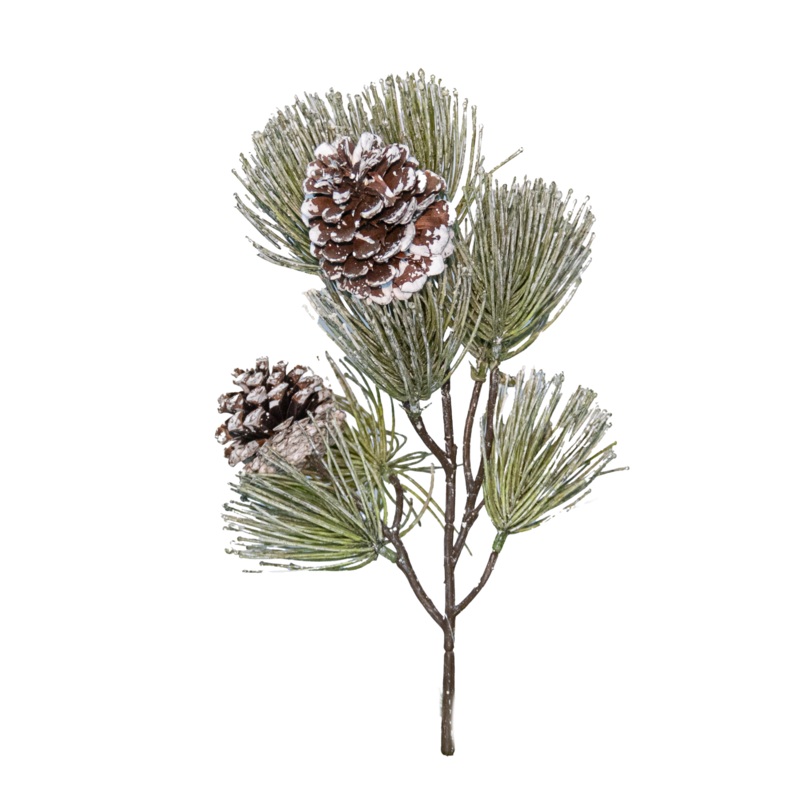 Bottlebrush Pine Spray w/ Cones, Frosted Green, 18