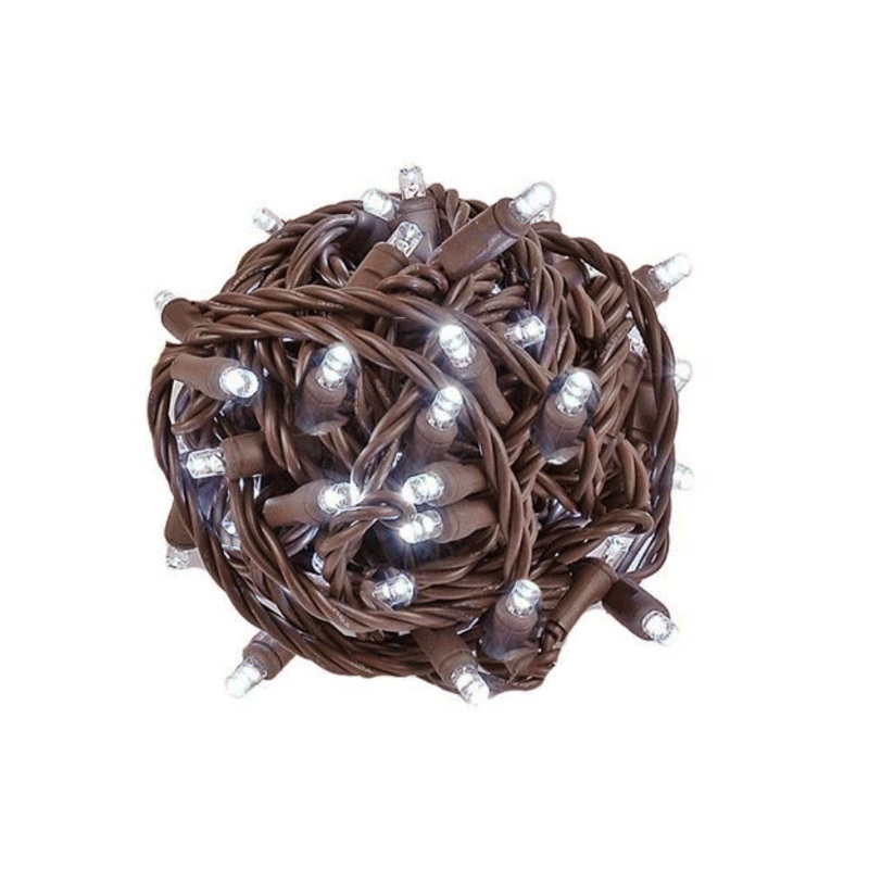 Cool White Mini Light Set, Brown Wire, 50′ (100 bulbs, 6 spacing)