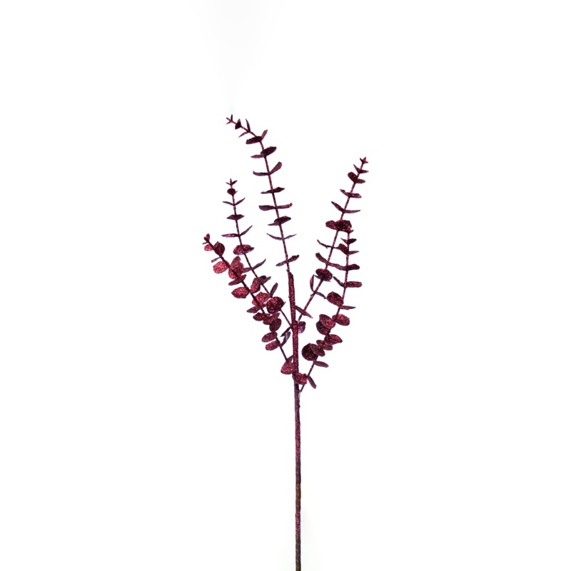 Eucalyptus Stem, Burgundy with Glitter Finish, 25