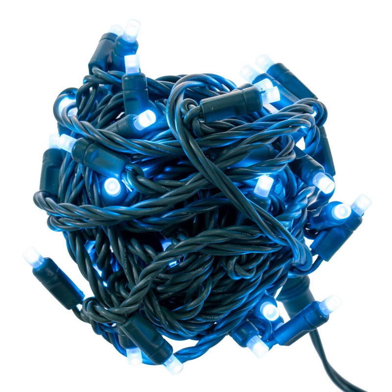 Frosted Teal Mini Light Set, Green Wire, 50′ (25 bulbs, 6 spacing)