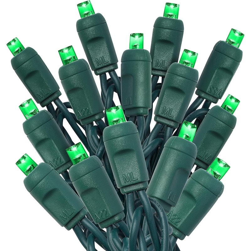 Green Mini Light Set, Green Wire, 25′ (50 bulbs, 6 spacing)