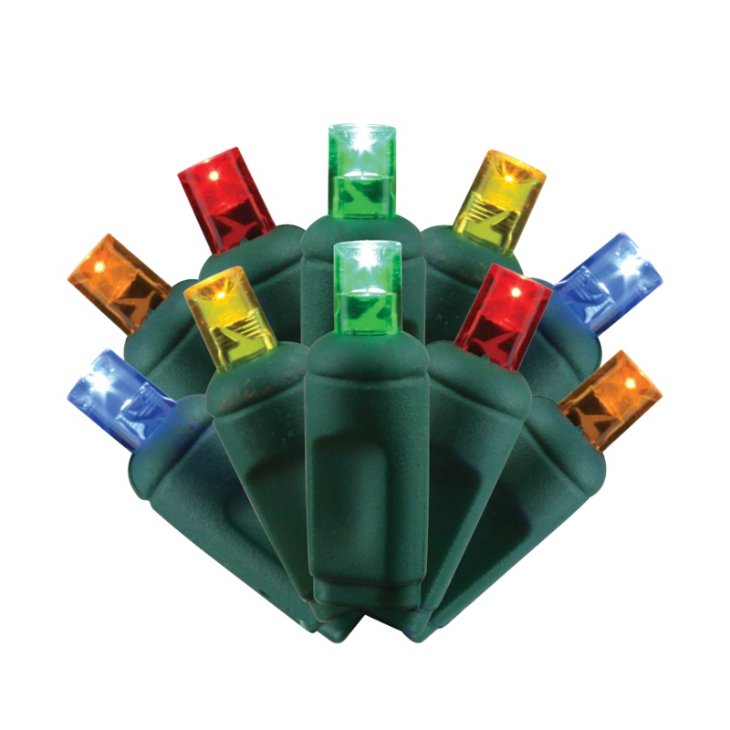 Multi Color Mini Light Set, Green  Wire, 25′ (50 bulbs, 6 spacing)