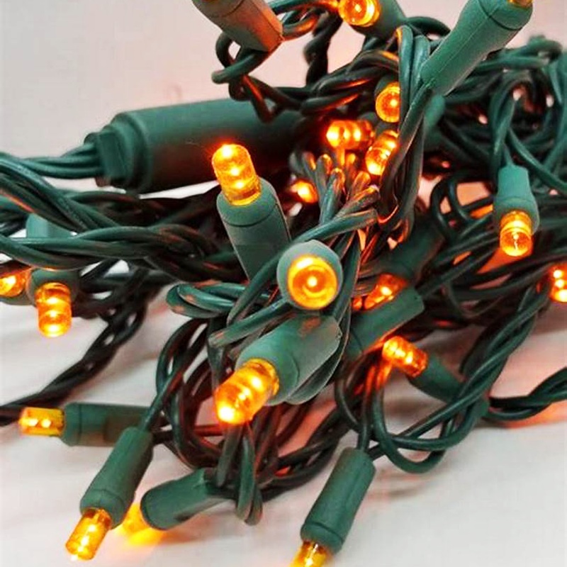 Orange Mini Light Set, Green Wire, 25′ (50 bulbs, 6 spacing)
