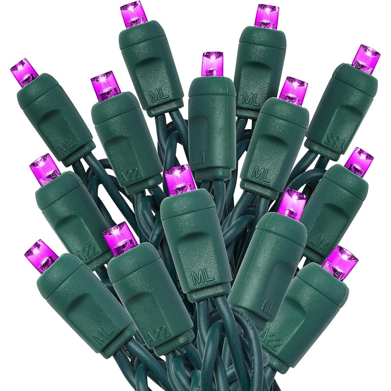 Purple Mini Light Set, Green Wire, 25′ (50 bulbs, 6 spacing)