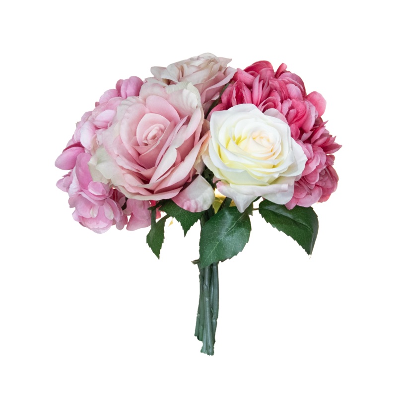 Rose/Hydrangea Bouquet, Pink/White, 10.5