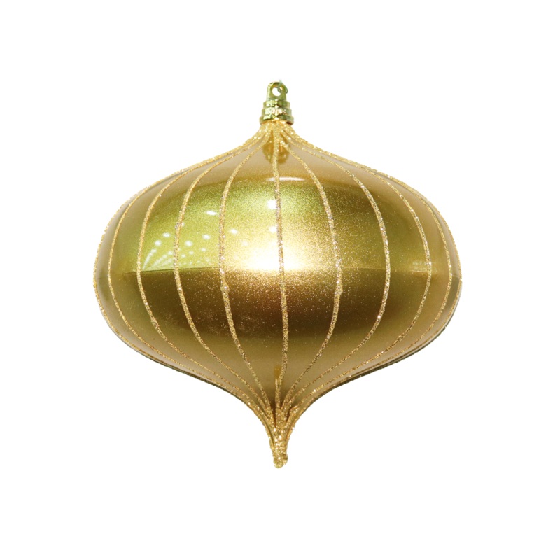 Shatterproof Plastic Gold w/Gold Candy Apple Glitter Onion Ornament, 6 (160MM)