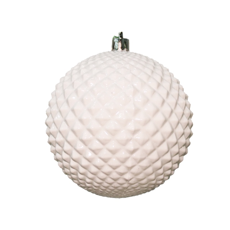 Shatterproof Plastic UV Spike White Shiny Enamel Ball Ornament, 4 (100MM)