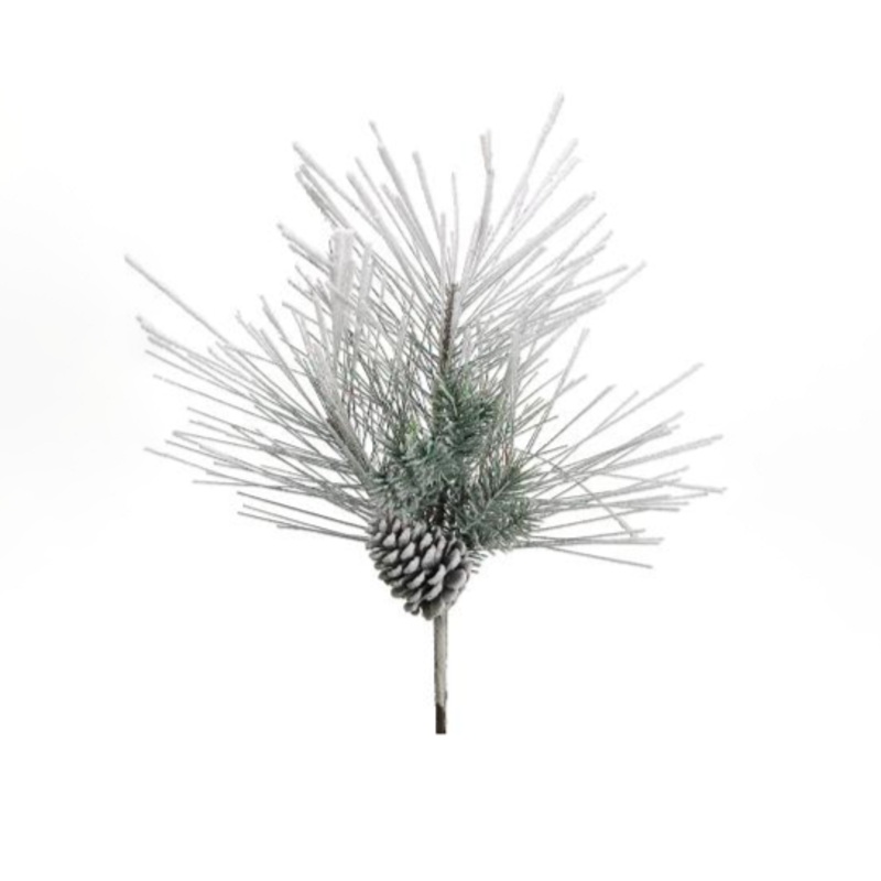 Snow Mixed Pine Spray w/ Cone, Green/Snow, 18