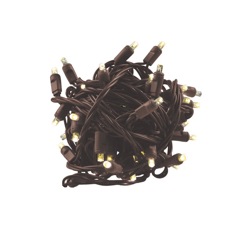 Warm White Mini Light Set, Brown Wire, 50′ (100 bulbs, 6 spacing)