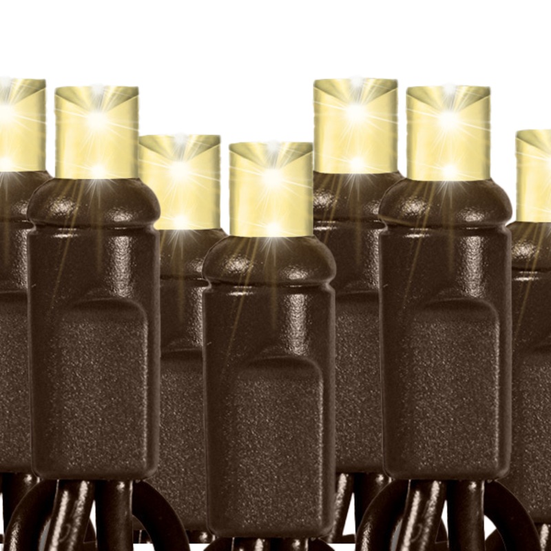 Warm White Mini Light Set, Brown Wire, 50′ (100 bulbs, 6 spacing)I