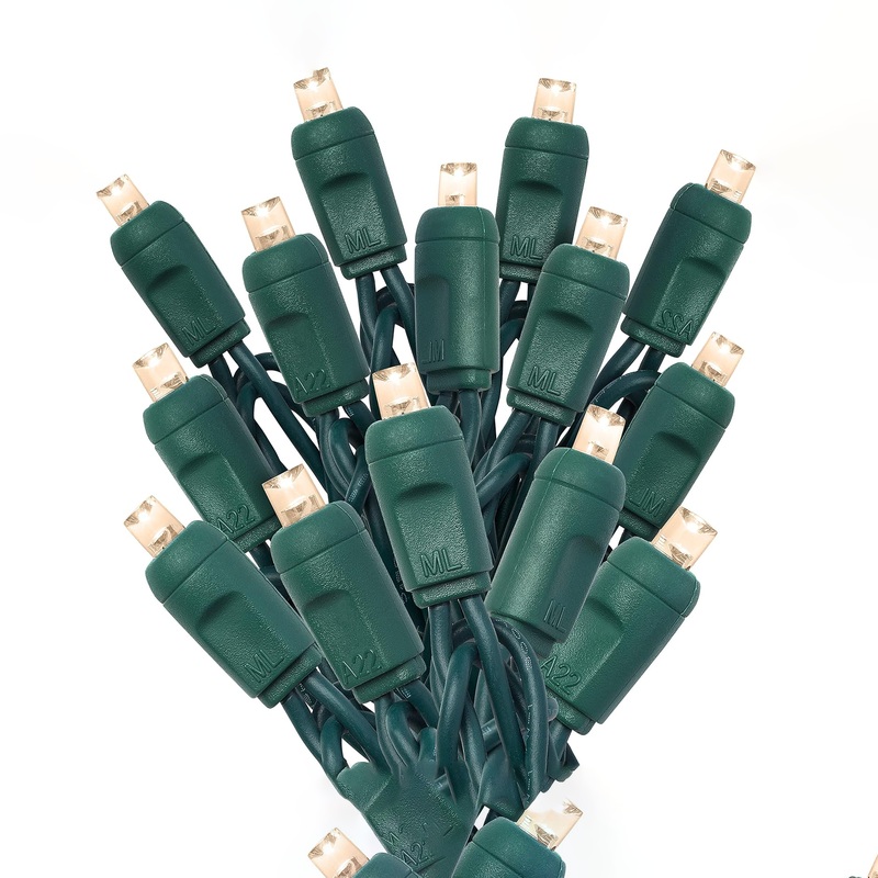 Warm White Mini Light Set, Green Wire, 25′ (50 bulbs, 6 spacing)
