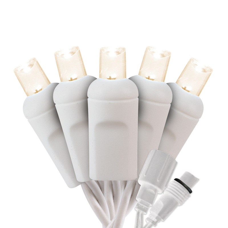 Warm White Mini Light Set, White Wire, 25′ (50 bulbs, 6 spacing)