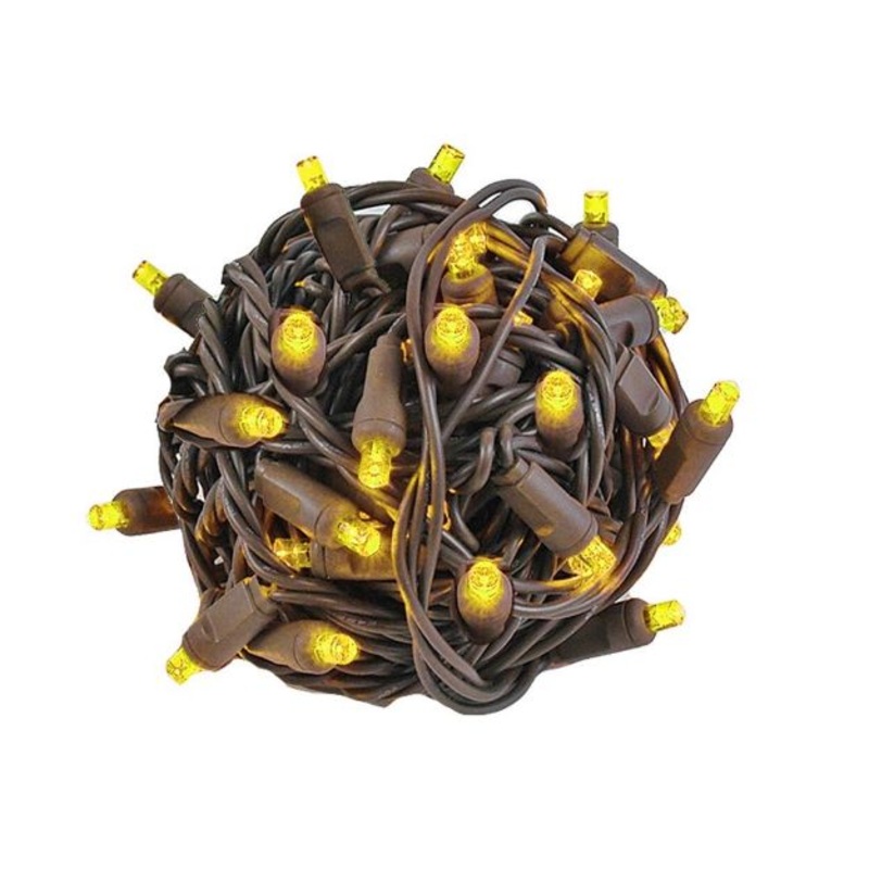 Yellow Mini Light Set, Brown Wire, 50′ (100 bulbs, 6 spacing)