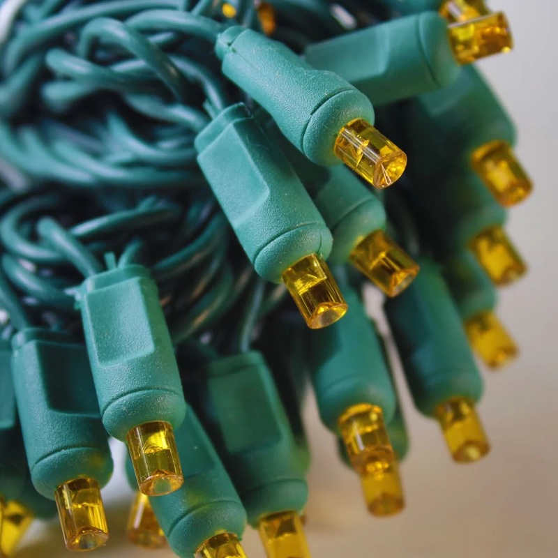 Yellow Mini Light Set, Green  Wire, 25′ (50 bulbs, 6 spacing)