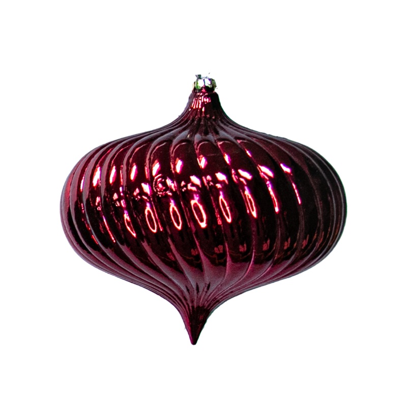 Shatterproof Burgundy Shiny Stripe Onion Ornament, 6 (150MM)