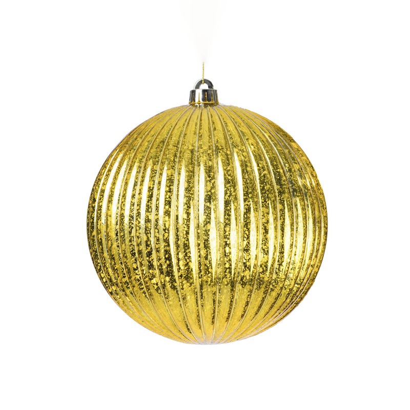 Shatterproof Gold Mercury Ribbed Ball Ornament, 4 (100MM)