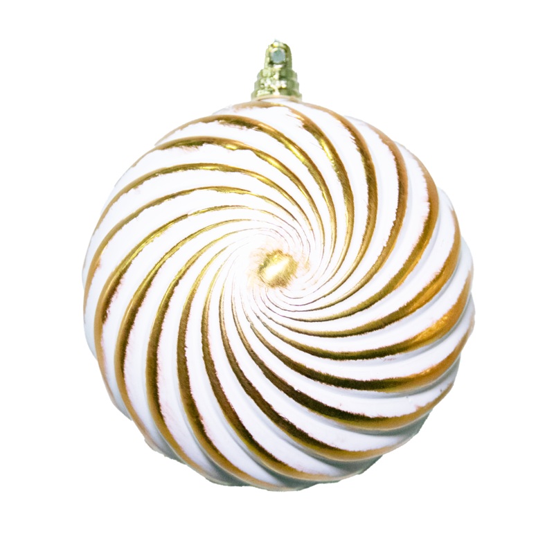 Shatterproof Gold W/White Shiny Double Whirlpool Ball Ornament, 5 (120MM)