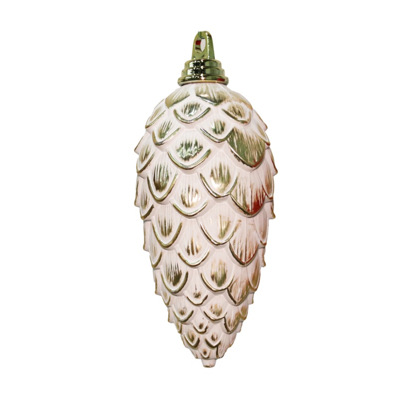 Shatterproof Gold W/White Shiny Pinecone Ornament W/Wire, 8