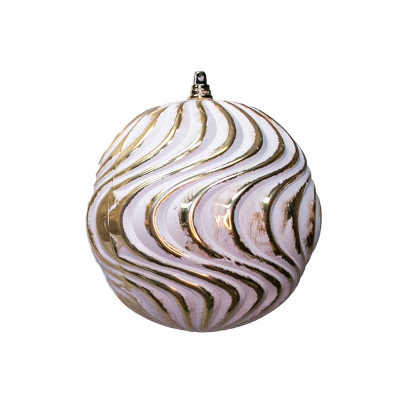 Shatterproof Gold W/White Shiny Water Ripples Ball Ornament, 6 (150MM)