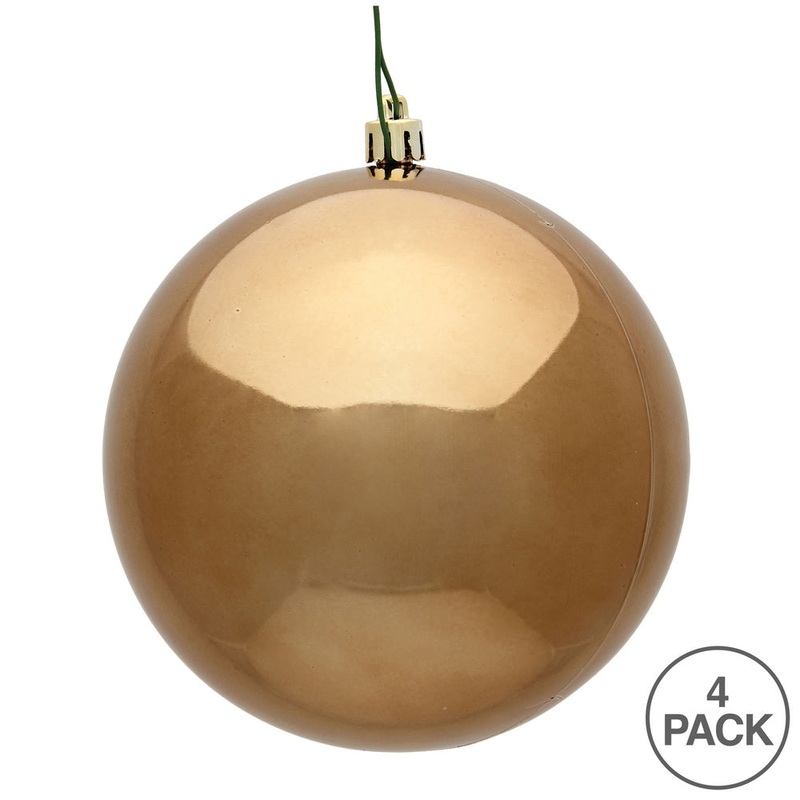 Shatterproof Mocha Shiny Ball UV Ornament, 6 (Set of 4)