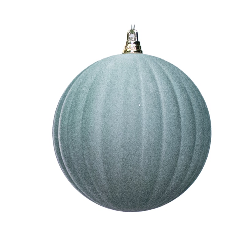Shatterproof Pale Green Design W/Wire Flock Ball Ornament, 6 (150MM)