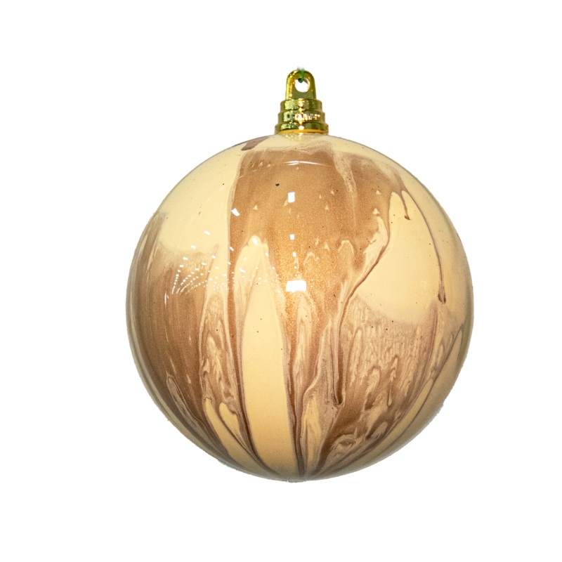 Shatterproof Plastic Cream and Gold Marble Ball Ornament, 4 (100MM)