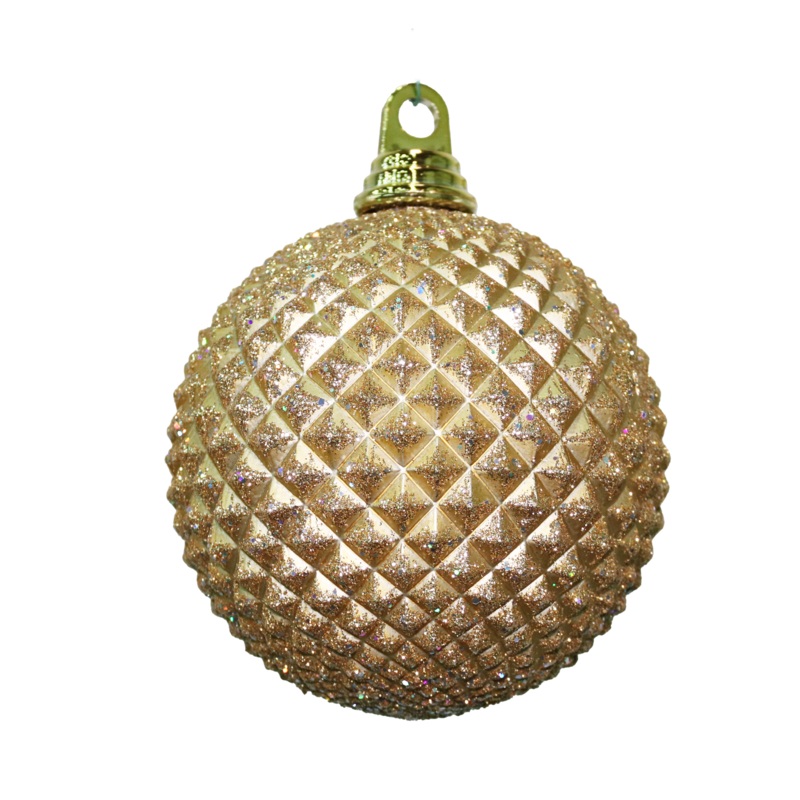 Shatterproof Plastic Gold W/Gold Matte Glitter Durian Ball Ornament, 3 (70MM)