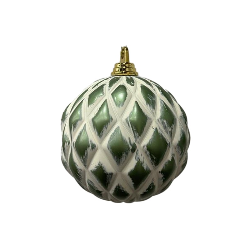 Shatterproof Plastic Green w/Beige Design Ball Ornament, 6 (150MM)
