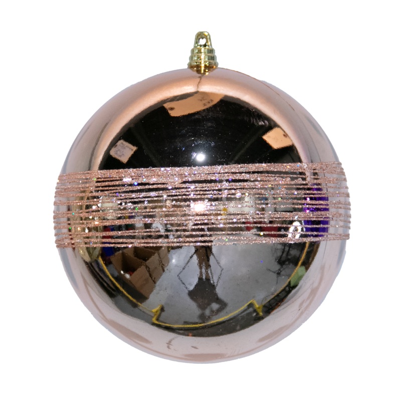 Shatterproof Rose Gold With Glitter Stripes Ball Ornament, 6 (150MM)