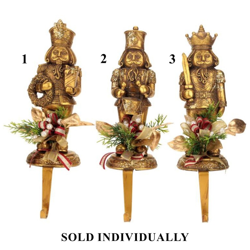 Christmas trimmed Nutcracker Stocking Holder, 12 (3 styles – sold individually)