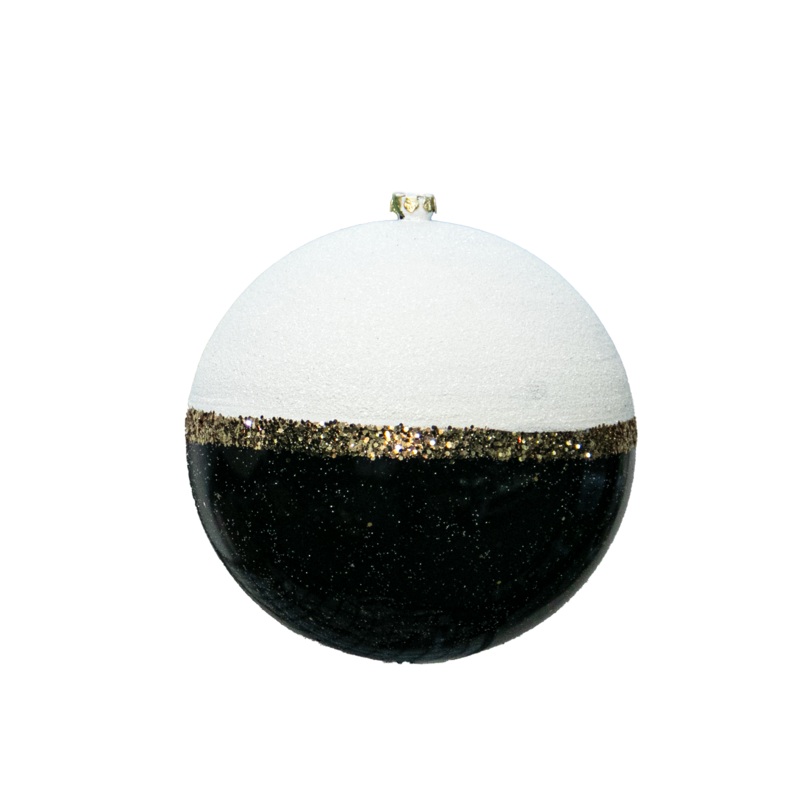 Shatterproof Black & White W/Gold Enamel Glitter Ball Ornament, 5 (120MM)