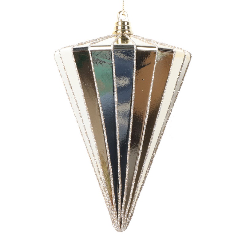 Shatterproof Shiny Cone Ornament, 6 (Champagne)
