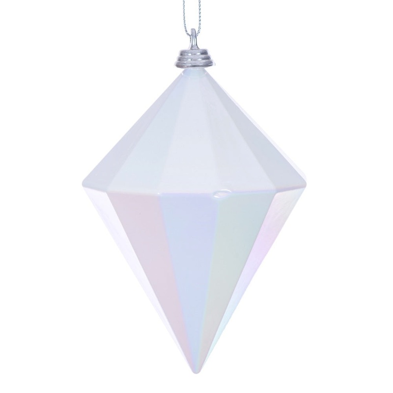 Shatterproof White Iridescent Diamond Ornament, 5 (Set of 3)