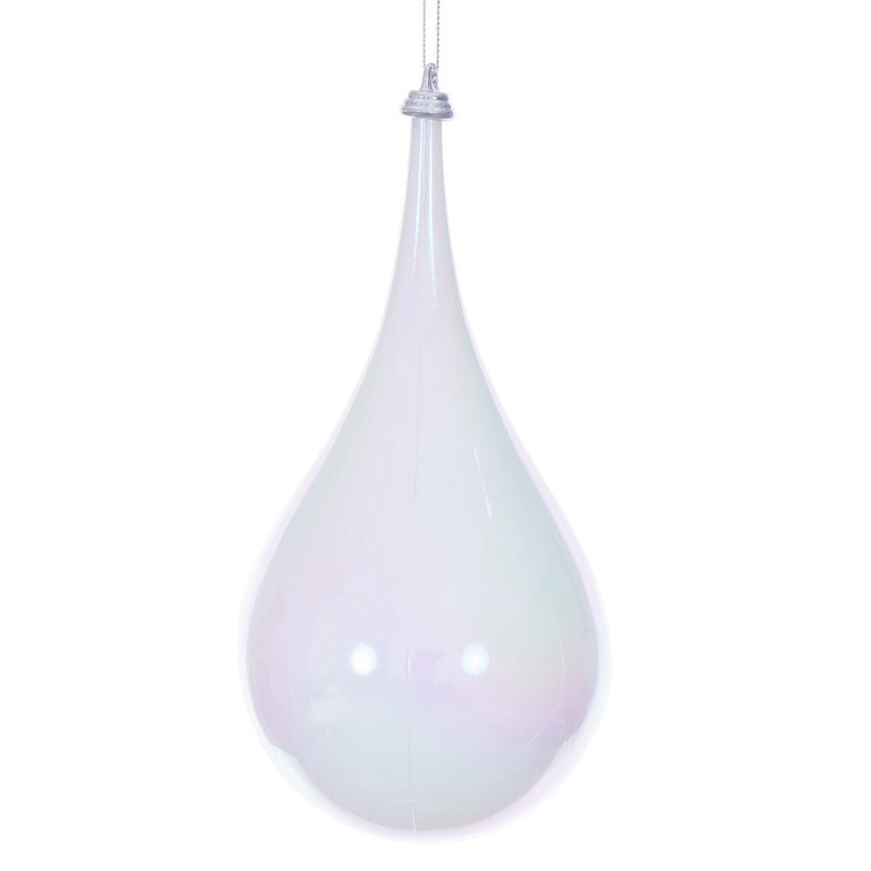 Shatterproof White Iridescent Teardrop Ornament, 4 (Set of 3)