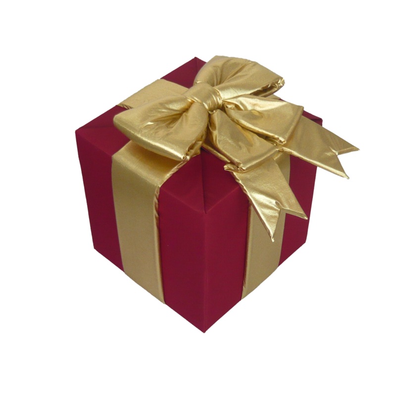 12 Red Metallic Fabric Gift Box w/Gold Puff Bow (indoor)