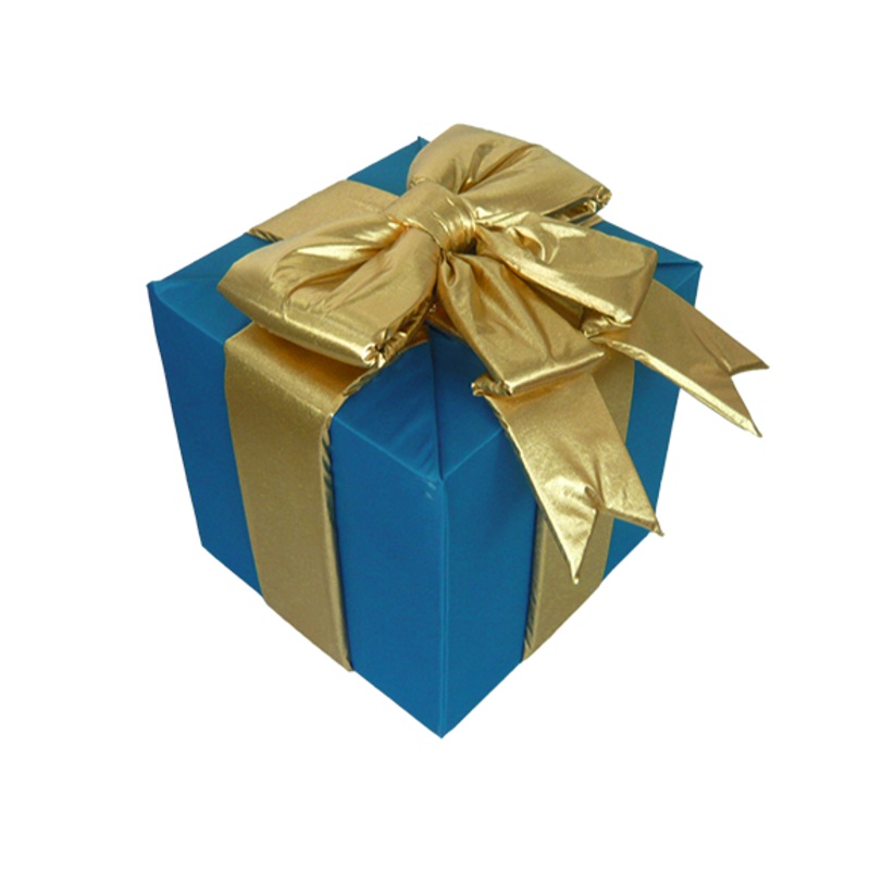 24 Blue Nylon Gift Box w/Gold Metallic Puff Bow (indoor)