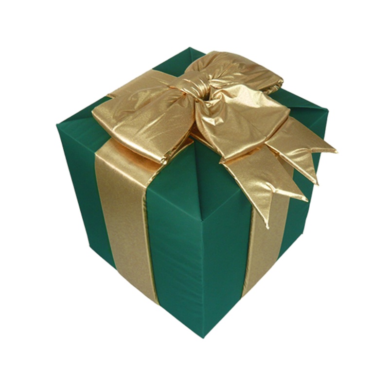 24 Green Nylon Gift Box w/Gold Metallic Puff Bow (indoor)