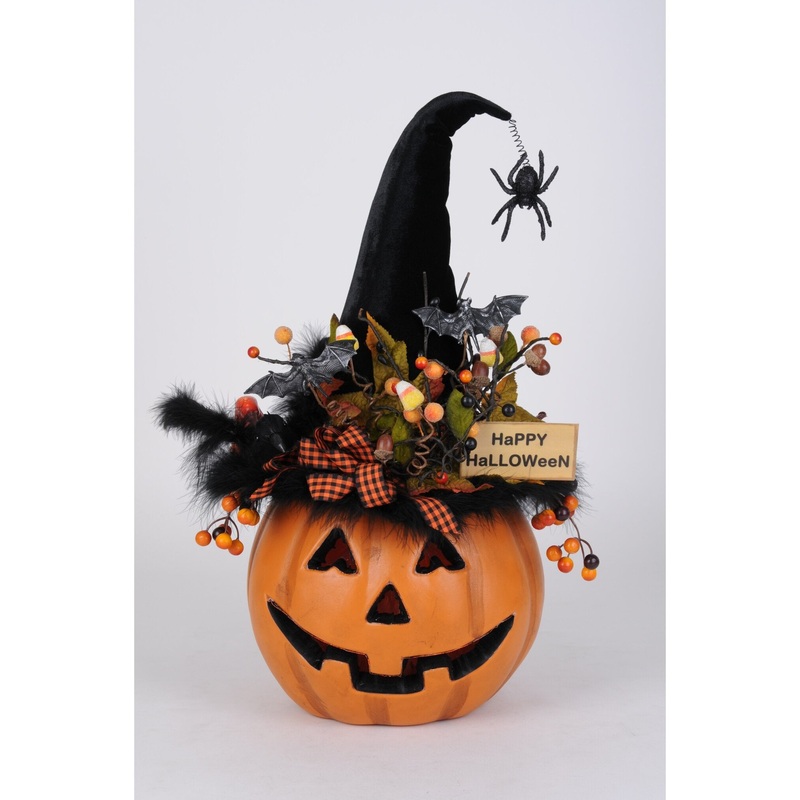 Lighted Fiber Optic Pumpkin Large Figurine, 22